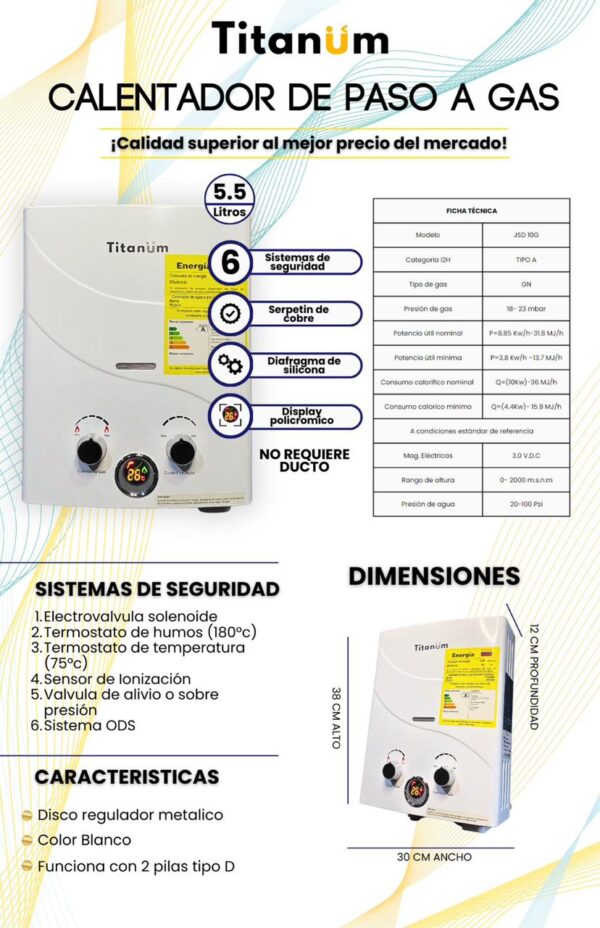 CALENTADOR TITANIUM 5.5 LITROS - Imagen 3