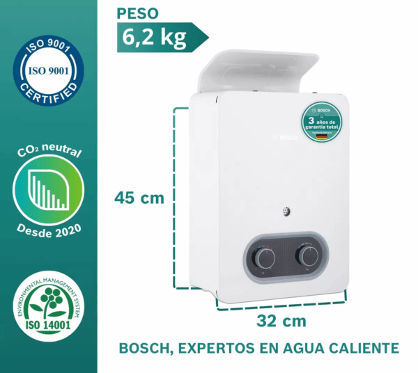 Calentador Bosch  5.5 Litros Maxxi Power Therm 1200, Gas Natural Tiro Natural - Imagen 3